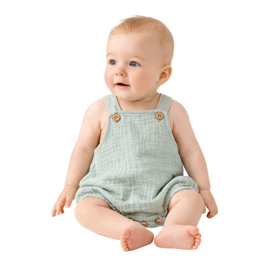 Barboteuse bébé à bretelles en coton vert