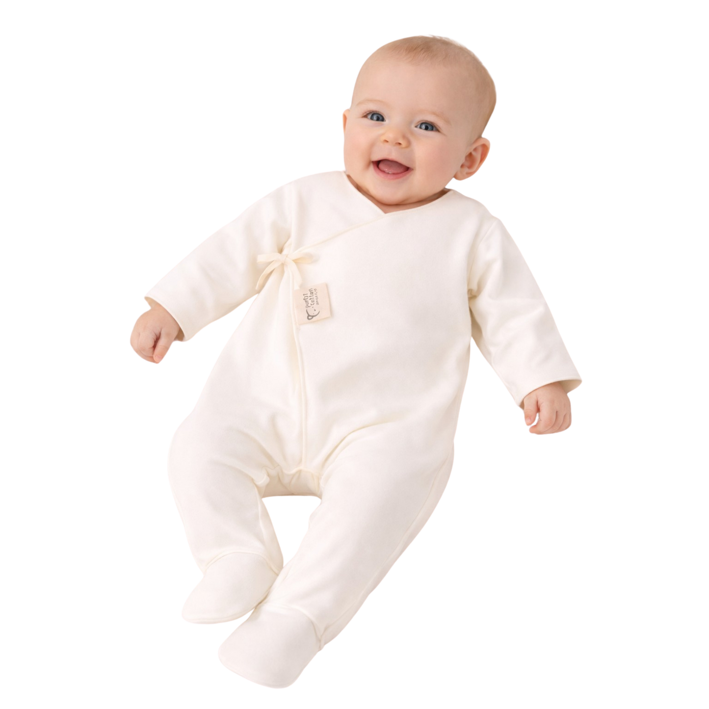 Pyjama bébé croisé en coton biologique écru