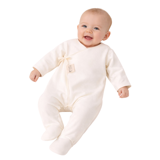 Pyjama bébé croisé en coton biologique écru