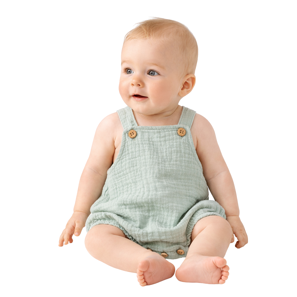 Barboteuse bébé à bretelles en coton vert
