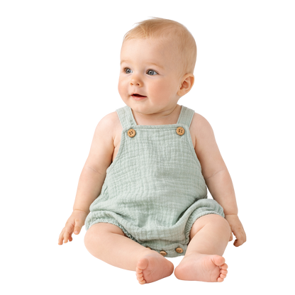 Barboteuse bébé à bretelles en coton vert